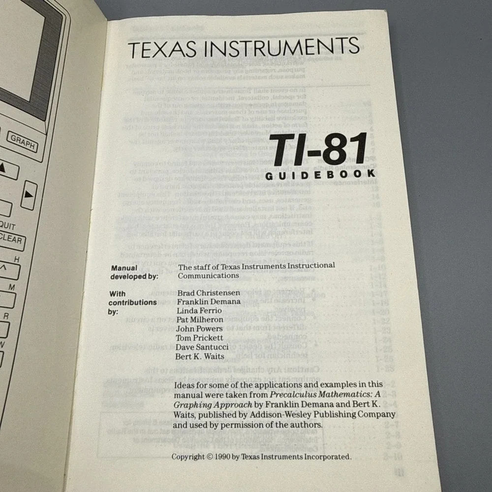 Texas Instruments Advanced Scientific TI-81 Graphics Calculator Guidebook